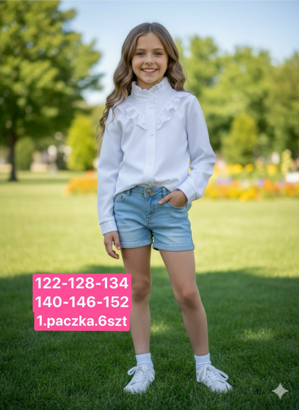 Koszule dziewczęce Roz 122-152, 1 kolor Paczka 6 szt